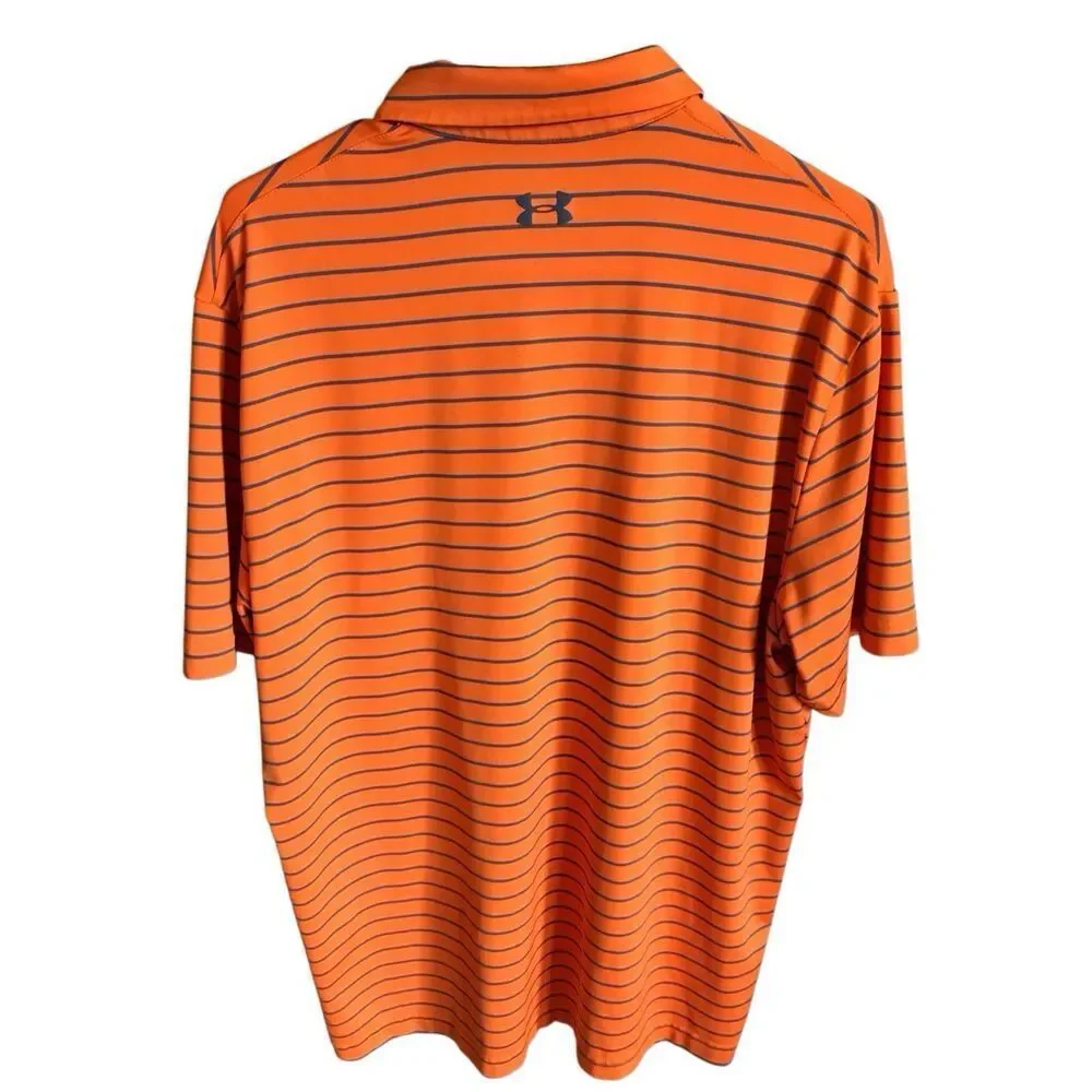 Under Armour heatgear loose golf polo men’s Size Large Orange striped athletic